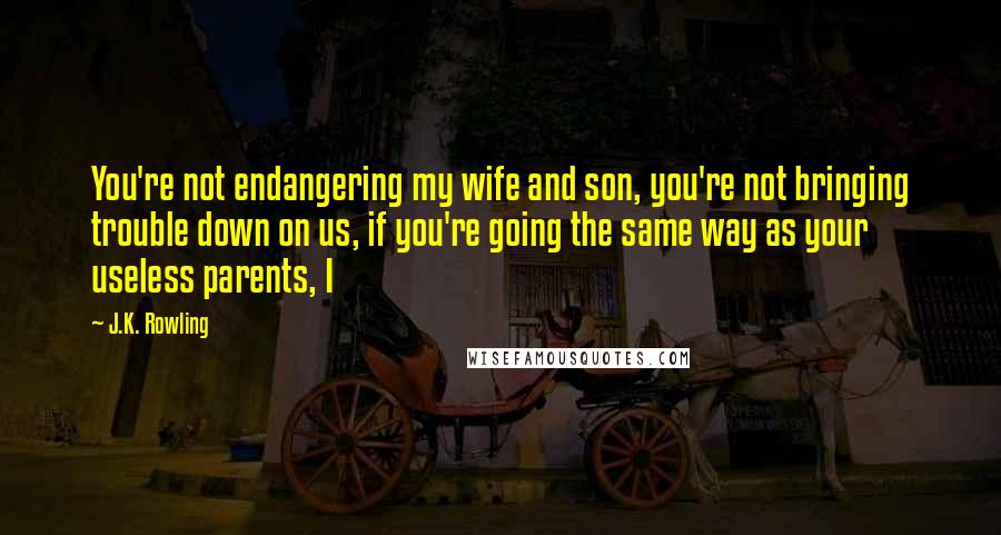 J.K. Rowling Quotes: You're not endangering my wife and son, you're not bringing trouble down on us, if you're going the same way as your useless parents, I