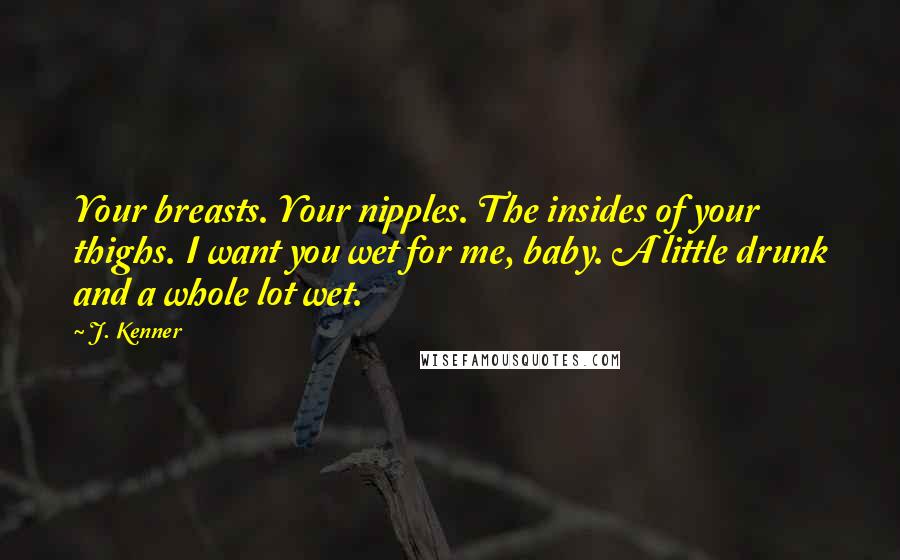 J. Kenner Quotes: Your breasts. Your nipples. The insides of your thighs. I want you wet for me, baby. A little drunk and a whole lot wet.