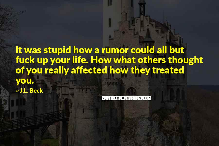 J.L. Beck Quotes: It was stupid how a rumor could all but fuck up your life. How what others thought of you really affected how they treated you.