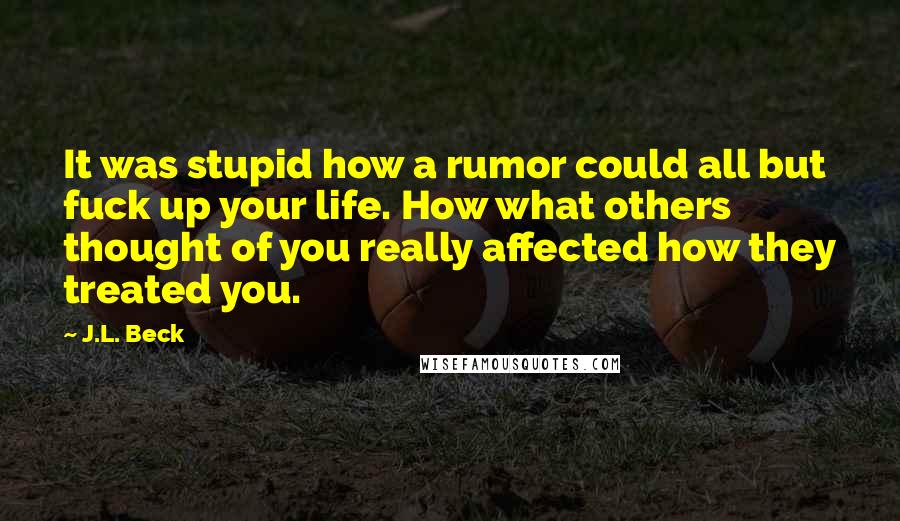 J.L. Beck Quotes: It was stupid how a rumor could all but fuck up your life. How what others thought of you really affected how they treated you.