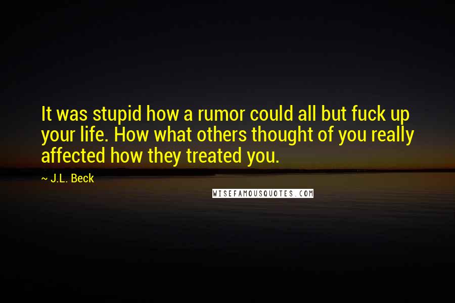 J.L. Beck Quotes: It was stupid how a rumor could all but fuck up your life. How what others thought of you really affected how they treated you.