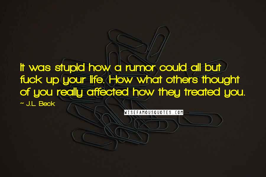 J.L. Beck Quotes: It was stupid how a rumor could all but fuck up your life. How what others thought of you really affected how they treated you.