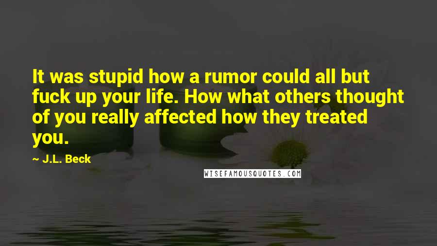 J.L. Beck Quotes: It was stupid how a rumor could all but fuck up your life. How what others thought of you really affected how they treated you.