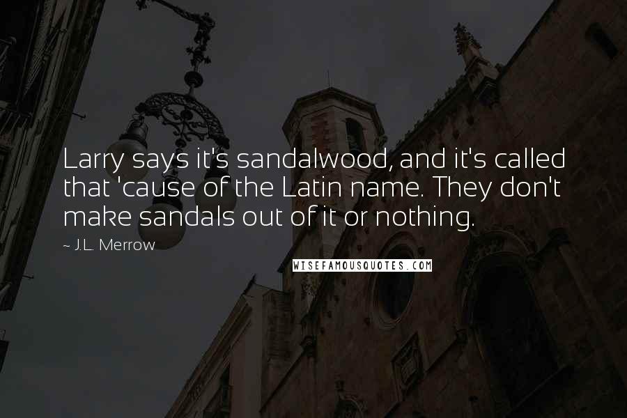 J.L. Merrow Quotes: Larry says it's sandalwood, and it's called that 'cause of the Latin name. They don't make sandals out of it or nothing.