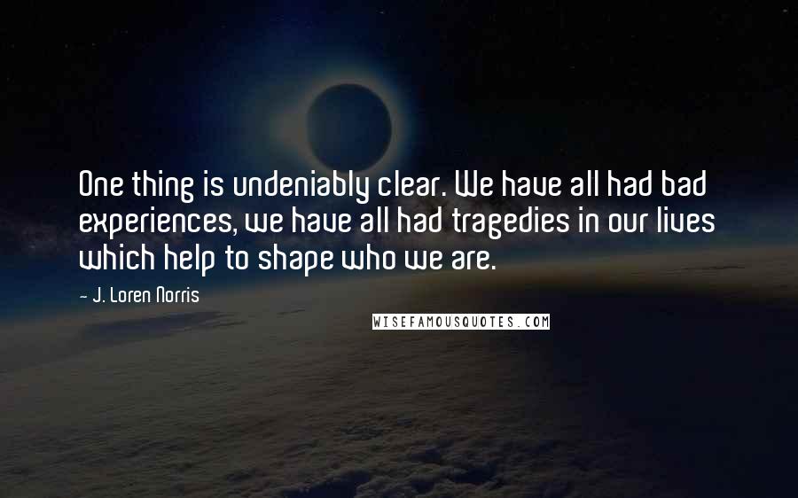 J. Loren Norris Quotes: One thing is undeniably clear. We have all had bad experiences, we have all had tragedies in our lives which help to shape who we are.