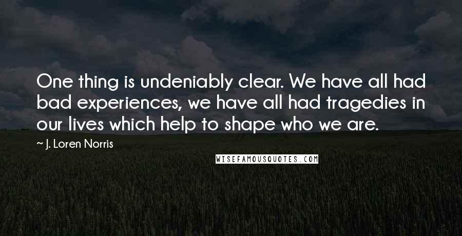 J. Loren Norris Quotes: One thing is undeniably clear. We have all had bad experiences, we have all had tragedies in our lives which help to shape who we are.