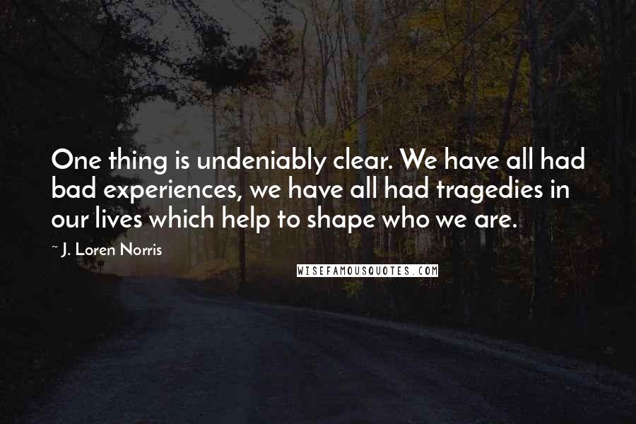 J. Loren Norris Quotes: One thing is undeniably clear. We have all had bad experiences, we have all had tragedies in our lives which help to shape who we are.