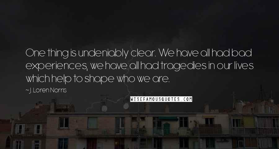 J. Loren Norris Quotes: One thing is undeniably clear. We have all had bad experiences, we have all had tragedies in our lives which help to shape who we are.