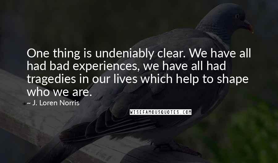 J. Loren Norris Quotes: One thing is undeniably clear. We have all had bad experiences, we have all had tragedies in our lives which help to shape who we are.