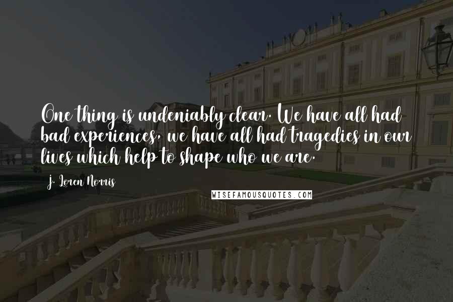 J. Loren Norris Quotes: One thing is undeniably clear. We have all had bad experiences, we have all had tragedies in our lives which help to shape who we are.