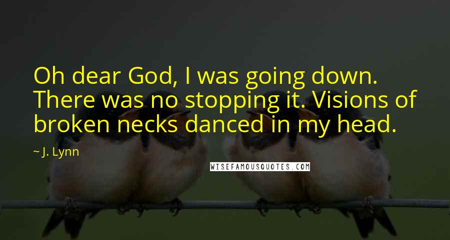 J. Lynn Quotes: Oh dear God, I was going down. There was no stopping it. Visions of broken necks danced in my head.