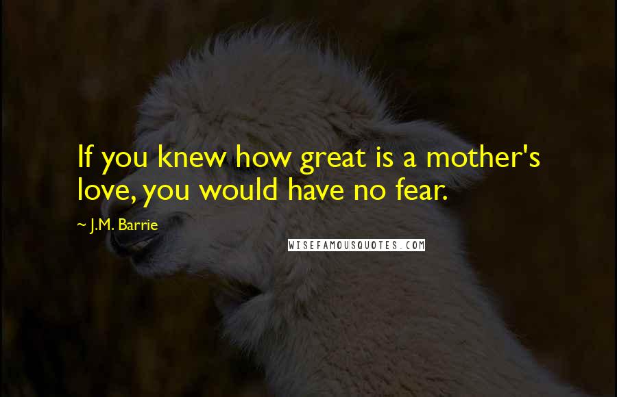 J.M. Barrie Quotes: If you knew how great is a mother's love, you would have no fear.