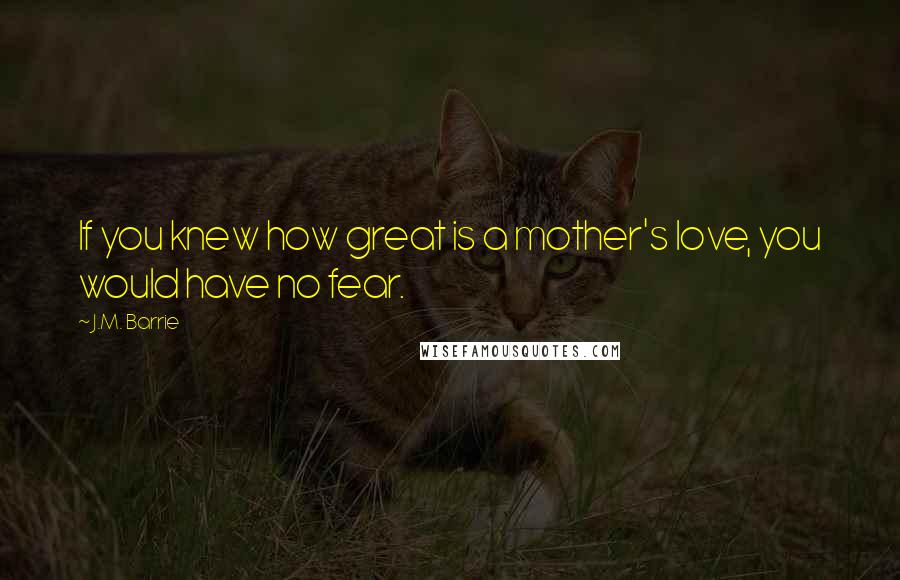 J.M. Barrie Quotes: If you knew how great is a mother's love, you would have no fear.