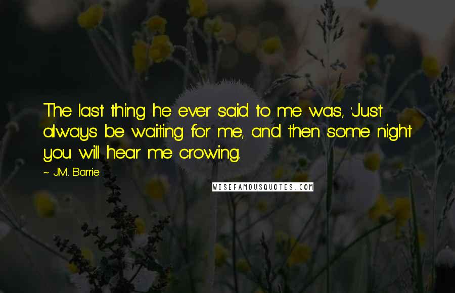 J.M. Barrie Quotes: The last thing he ever said to me was, 'Just always be waiting for me, and then some night you will hear me crowing.