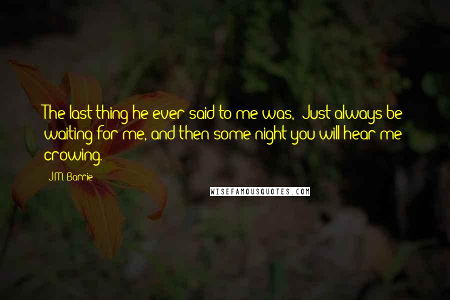 J.M. Barrie Quotes: The last thing he ever said to me was, 'Just always be waiting for me, and then some night you will hear me crowing.