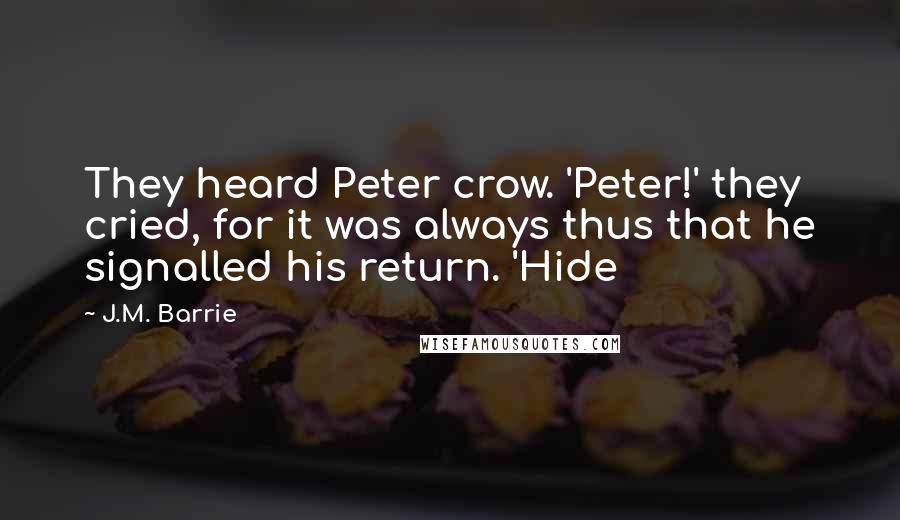 J.M. Barrie Quotes: They heard Peter crow. 'Peter!' they cried, for it was always thus that he signalled his return. 'Hide