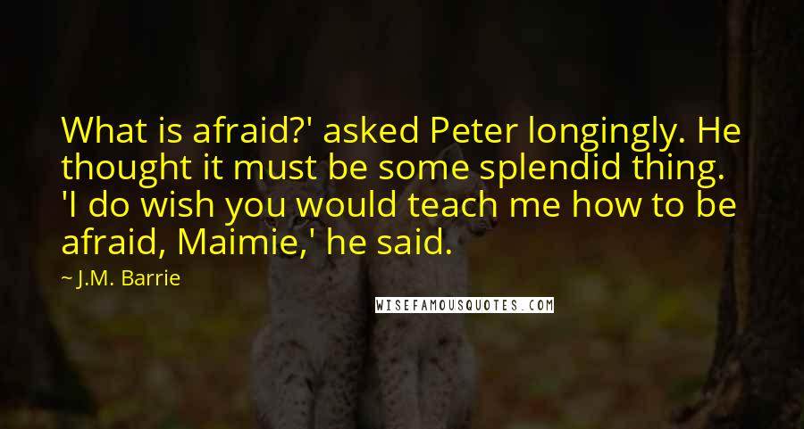 J.M. Barrie Quotes: What is afraid?' asked Peter longingly. He thought it must be some splendid thing. 'I do wish you would teach me how to be afraid, Maimie,' he said.