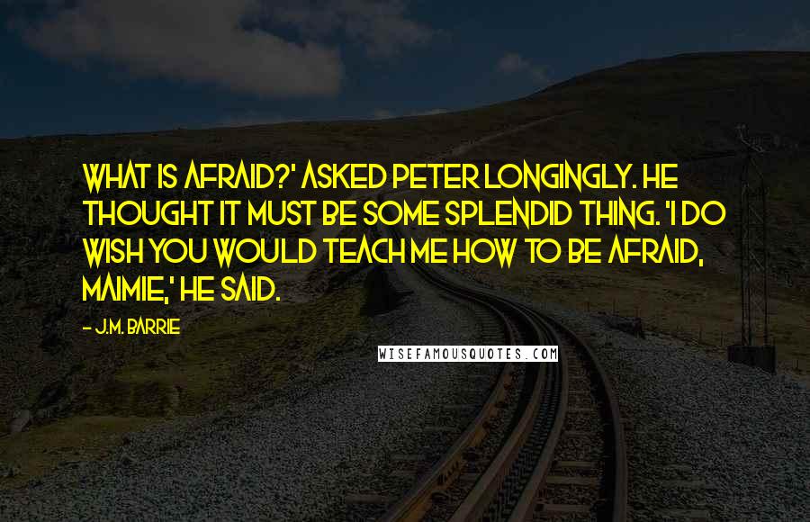 J.M. Barrie Quotes: What is afraid?' asked Peter longingly. He thought it must be some splendid thing. 'I do wish you would teach me how to be afraid, Maimie,' he said.