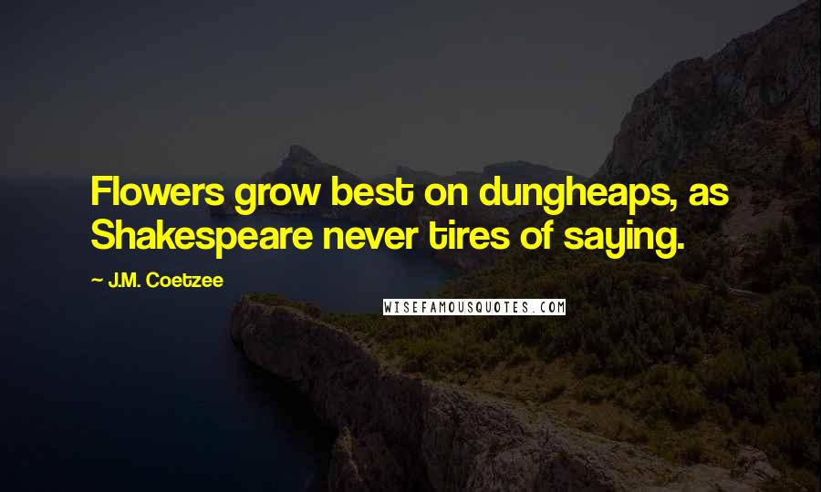 J.M. Coetzee Quotes: Flowers grow best on dungheaps, as Shakespeare never tires of saying.