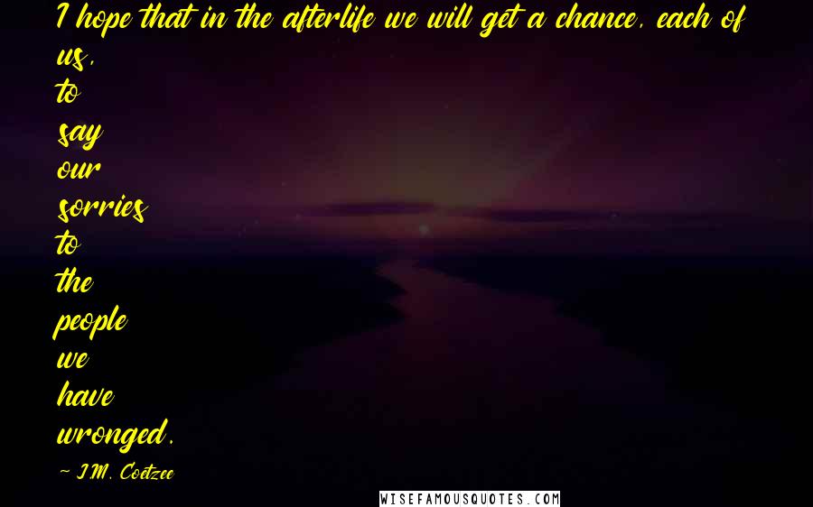 J.M. Coetzee Quotes: I hope that in the afterlife we will get a chance, each of us, to say our sorries to the people we have wronged.