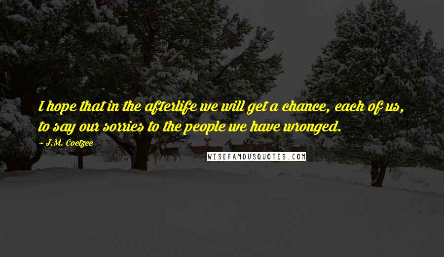 J.M. Coetzee Quotes: I hope that in the afterlife we will get a chance, each of us, to say our sorries to the people we have wronged.