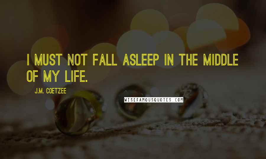 J.M. Coetzee Quotes: I must not fall asleep in the middle of my life.