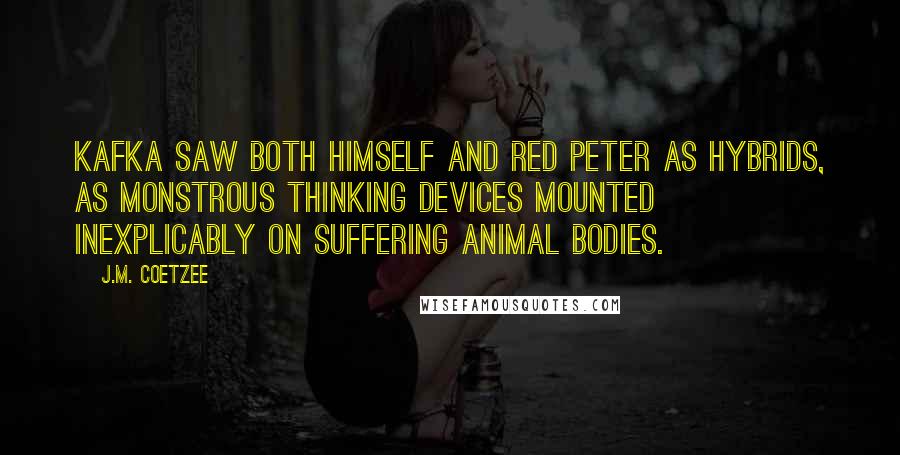 J.M. Coetzee Quotes: Kafka saw both himself and Red Peter as hybrids, as monstrous thinking devices mounted inexplicably on suffering animal bodies.