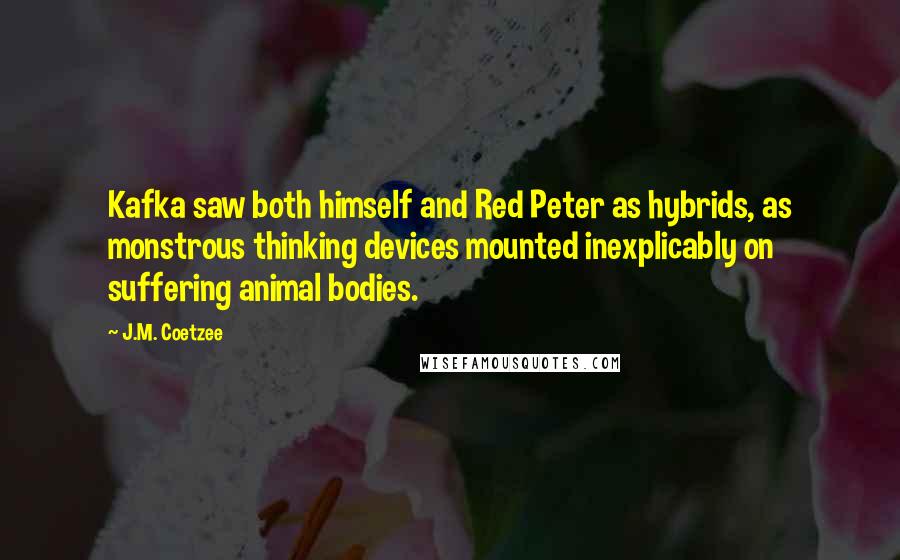 J.M. Coetzee Quotes: Kafka saw both himself and Red Peter as hybrids, as monstrous thinking devices mounted inexplicably on suffering animal bodies.