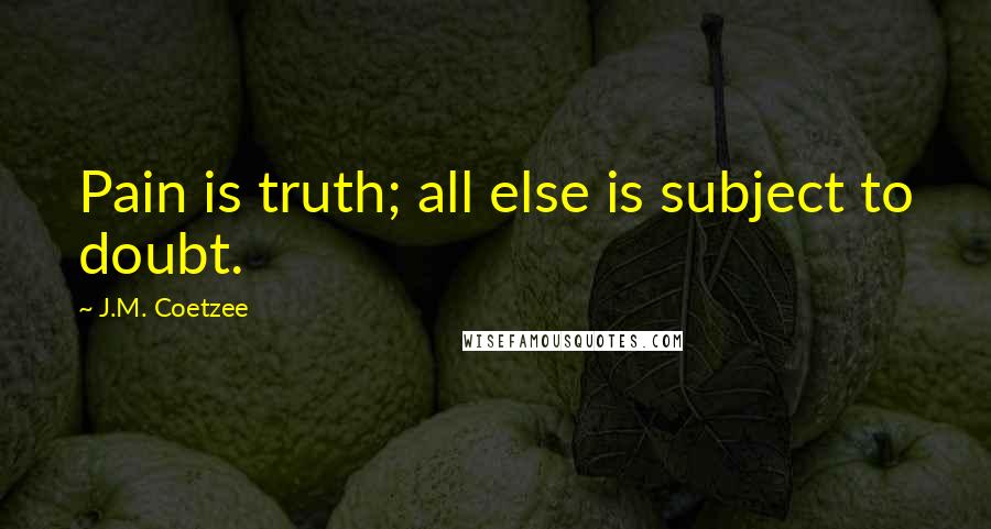 J.M. Coetzee Quotes: Pain is truth; all else is subject to doubt.