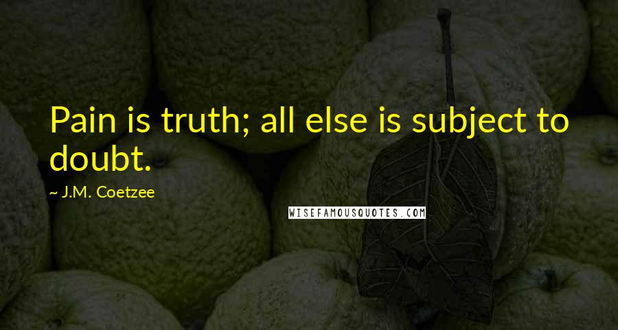 J.M. Coetzee Quotes: Pain is truth; all else is subject to doubt.