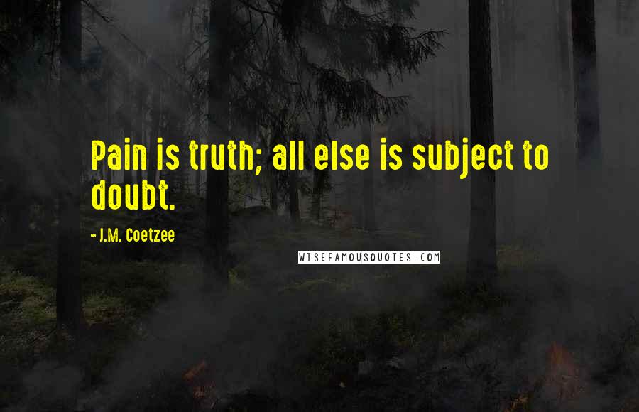 J.M. Coetzee Quotes: Pain is truth; all else is subject to doubt.