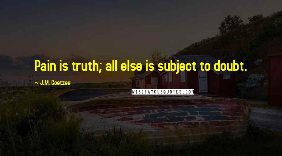 J.M. Coetzee Quotes: Pain is truth; all else is subject to doubt.