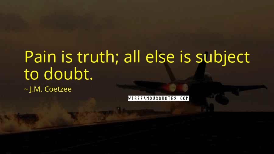 J.M. Coetzee Quotes: Pain is truth; all else is subject to doubt.