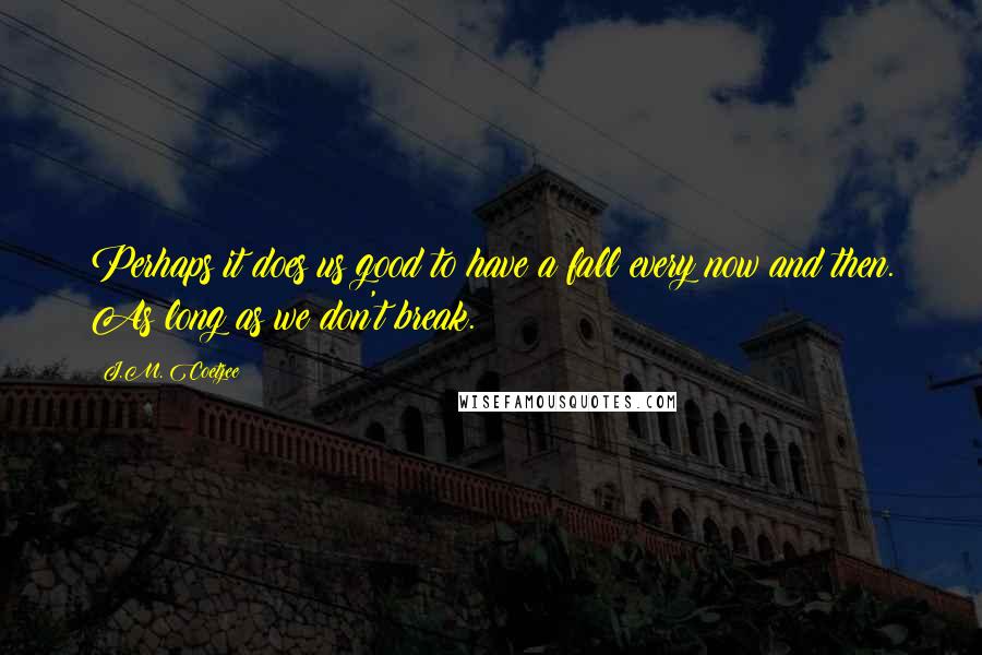 J.M. Coetzee Quotes: Perhaps it does us good to have a fall every now and then. As long as we don't break.