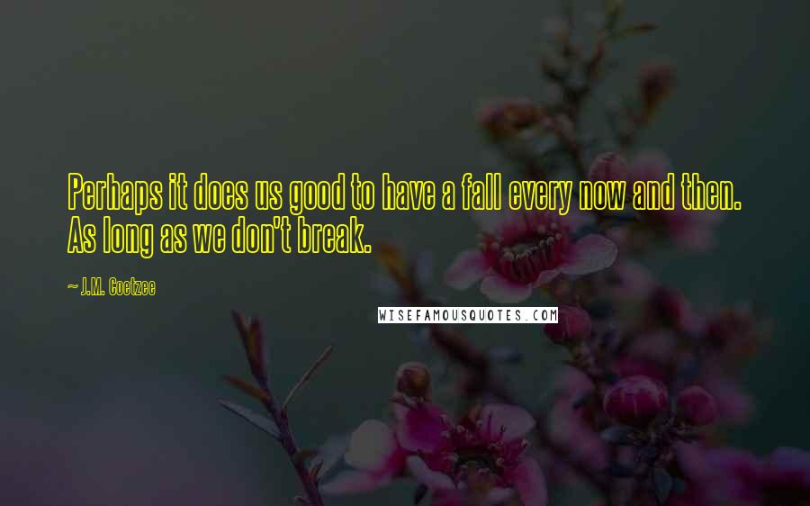 J.M. Coetzee Quotes: Perhaps it does us good to have a fall every now and then. As long as we don't break.