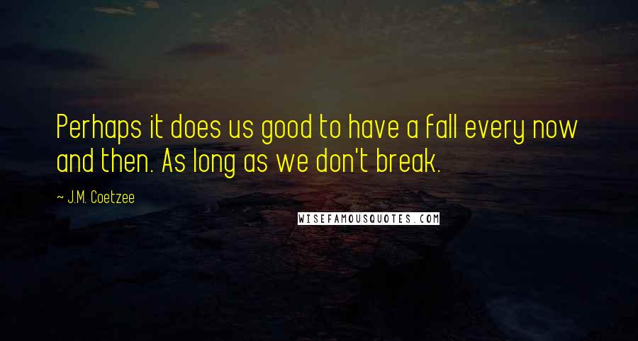 J.M. Coetzee Quotes: Perhaps it does us good to have a fall every now and then. As long as we don't break.