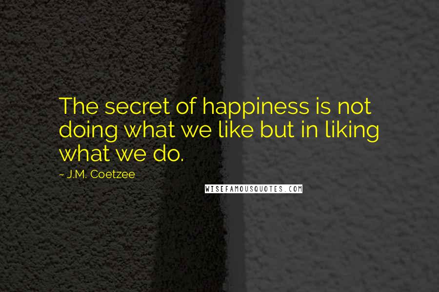 J.M. Coetzee Quotes: The secret of happiness is not doing what we like but in liking what we do.