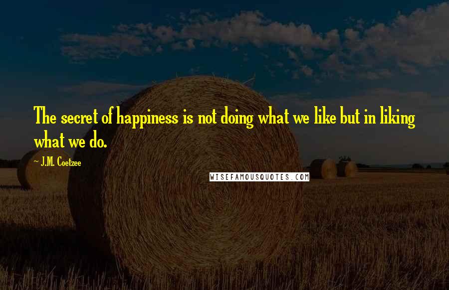 J.M. Coetzee Quotes: The secret of happiness is not doing what we like but in liking what we do.