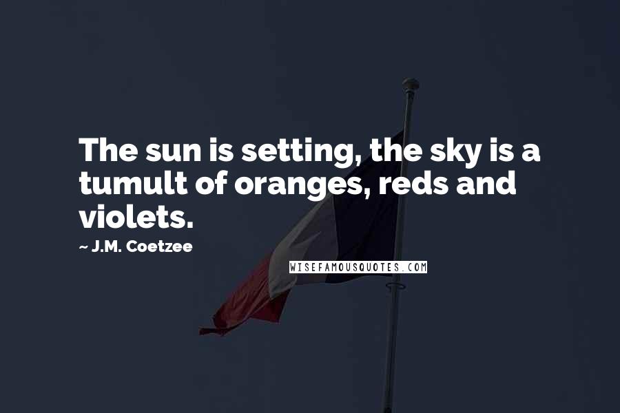 J.M. Coetzee Quotes: The sun is setting, the sky is a tumult of oranges, reds and violets.