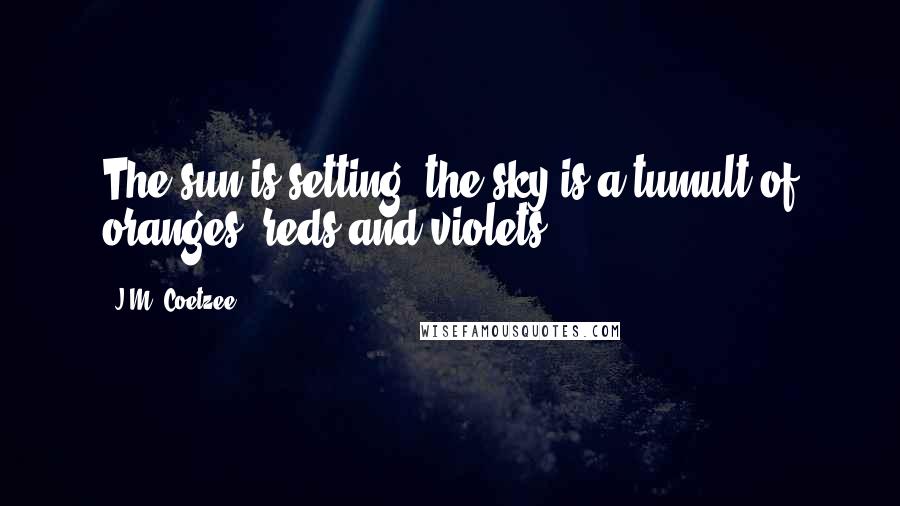 J.M. Coetzee Quotes: The sun is setting, the sky is a tumult of oranges, reds and violets.