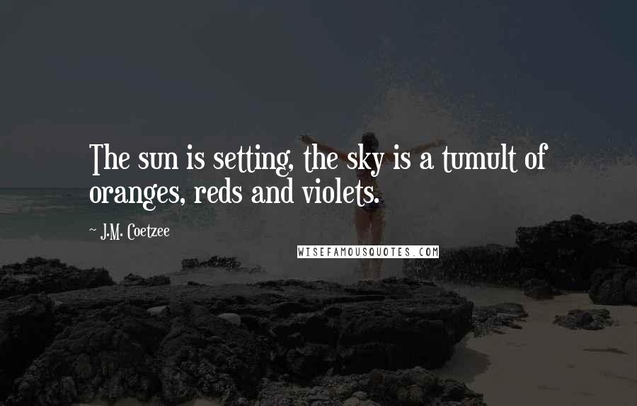 J.M. Coetzee Quotes: The sun is setting, the sky is a tumult of oranges, reds and violets.