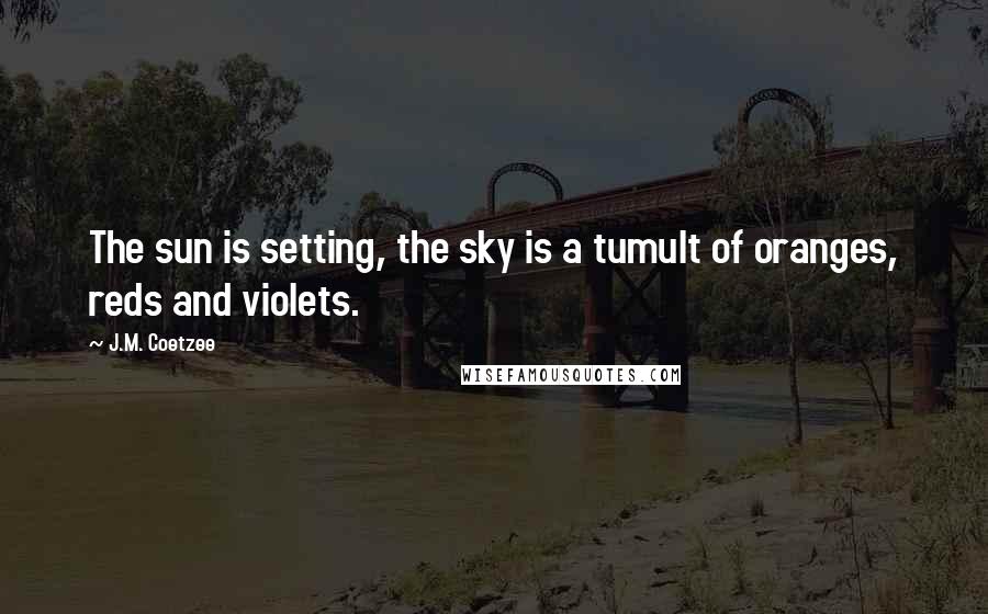 J.M. Coetzee Quotes: The sun is setting, the sky is a tumult of oranges, reds and violets.