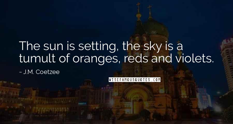 J.M. Coetzee Quotes: The sun is setting, the sky is a tumult of oranges, reds and violets.