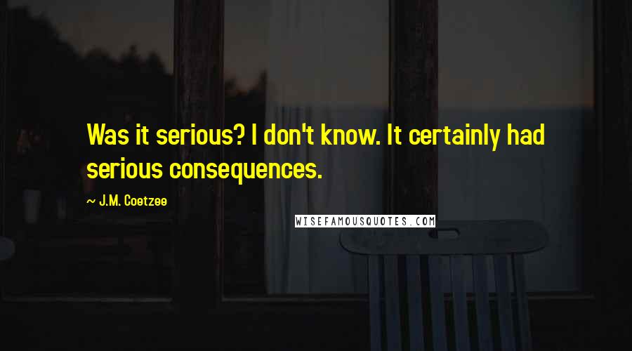 J.M. Coetzee Quotes: Was it serious? I don't know. It certainly had serious consequences.