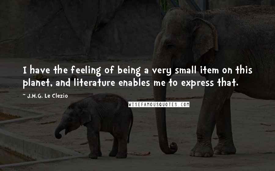 J.M.G. Le Clezio Quotes: I have the feeling of being a very small item on this planet, and literature enables me to express that.