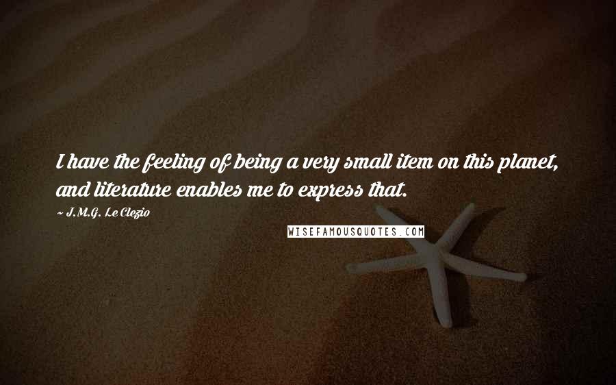 J.M.G. Le Clezio Quotes: I have the feeling of being a very small item on this planet, and literature enables me to express that.