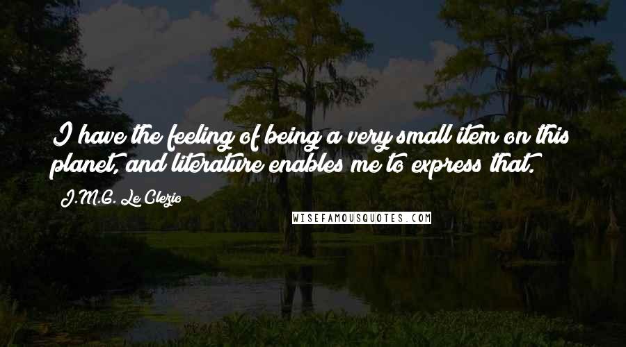 J.M.G. Le Clezio Quotes: I have the feeling of being a very small item on this planet, and literature enables me to express that.