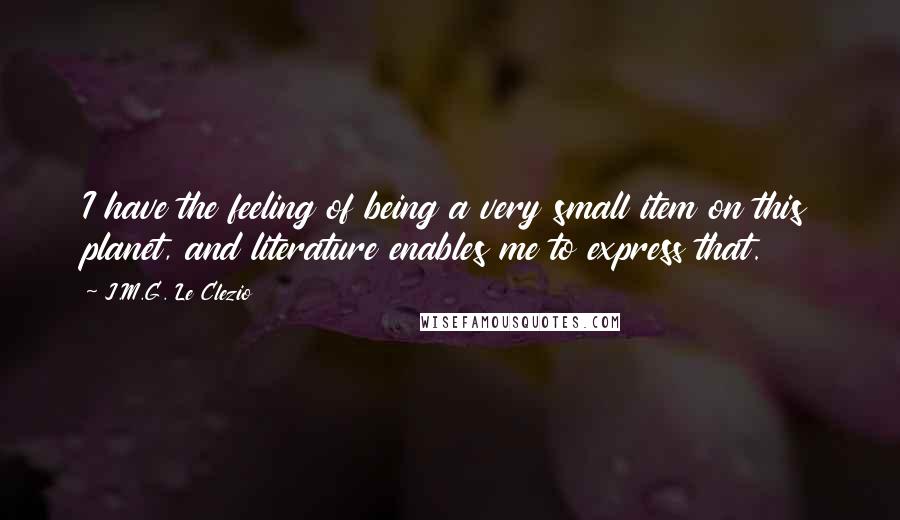 J.M.G. Le Clezio Quotes: I have the feeling of being a very small item on this planet, and literature enables me to express that.