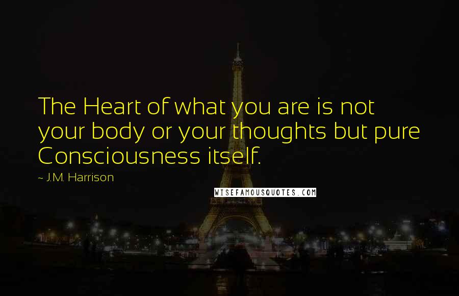 J.M. Harrison Quotes: The Heart of what you are is not your body or your thoughts but pure Consciousness itself.