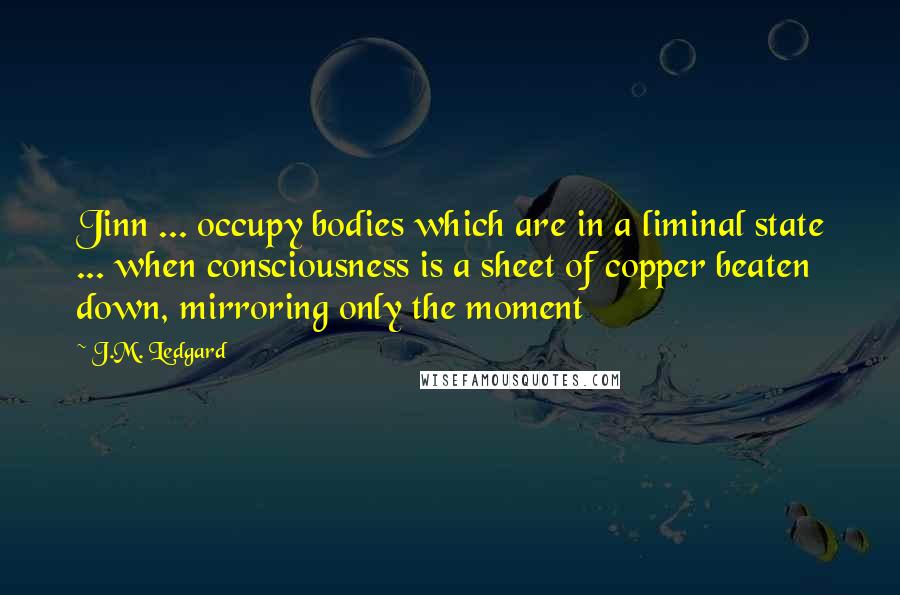 J.M. Ledgard Quotes: Jinn ... occupy bodies which are in a liminal state ... when consciousness is a sheet of copper beaten down, mirroring only the moment